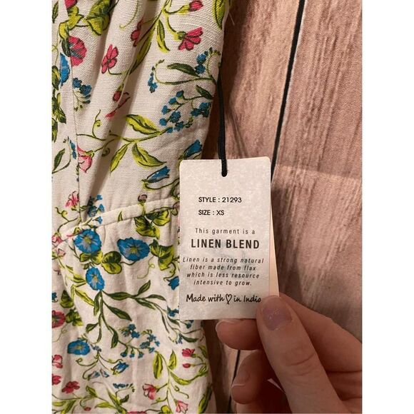 Sincerely Jules XS NWT Floral Summer Mini Dress Smocked Back linen blend - Picture 4 of 8